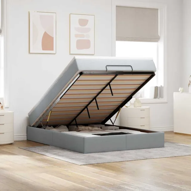 vidaXL Ottoman bed met matras 140x200cm stof lichtgrijs grijs