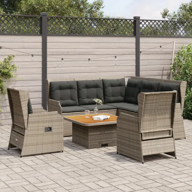 vidaXL 5-delige Loungeset met kussens poly rattan grijs, foto 2