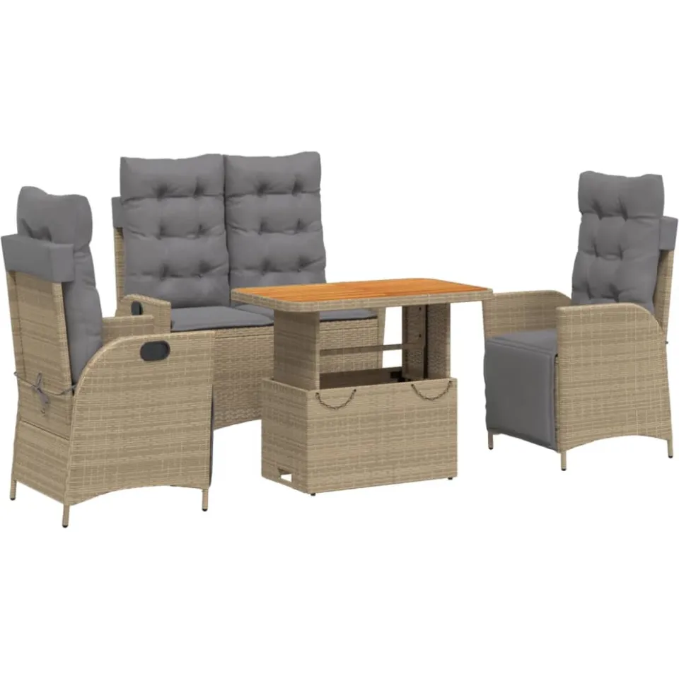 vidaXL 4-delige Tuinset met kussens poly rattan beige, foto 4