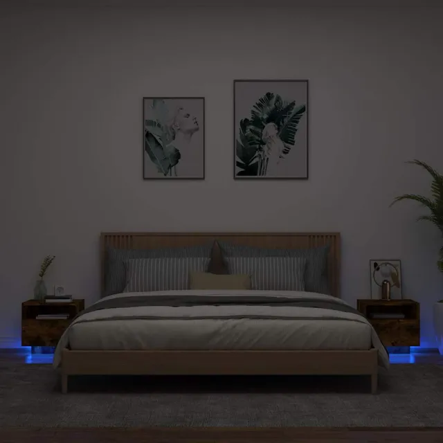 vidaXL Nachtkastjes met LED-verlichting 2 st 40x39x37 cm gerookt eiken Bruin