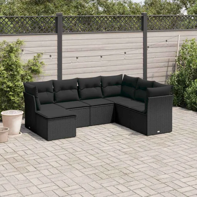 vidaXL 7-delige Loungeset met kussens poly rattan zwart, foto 2