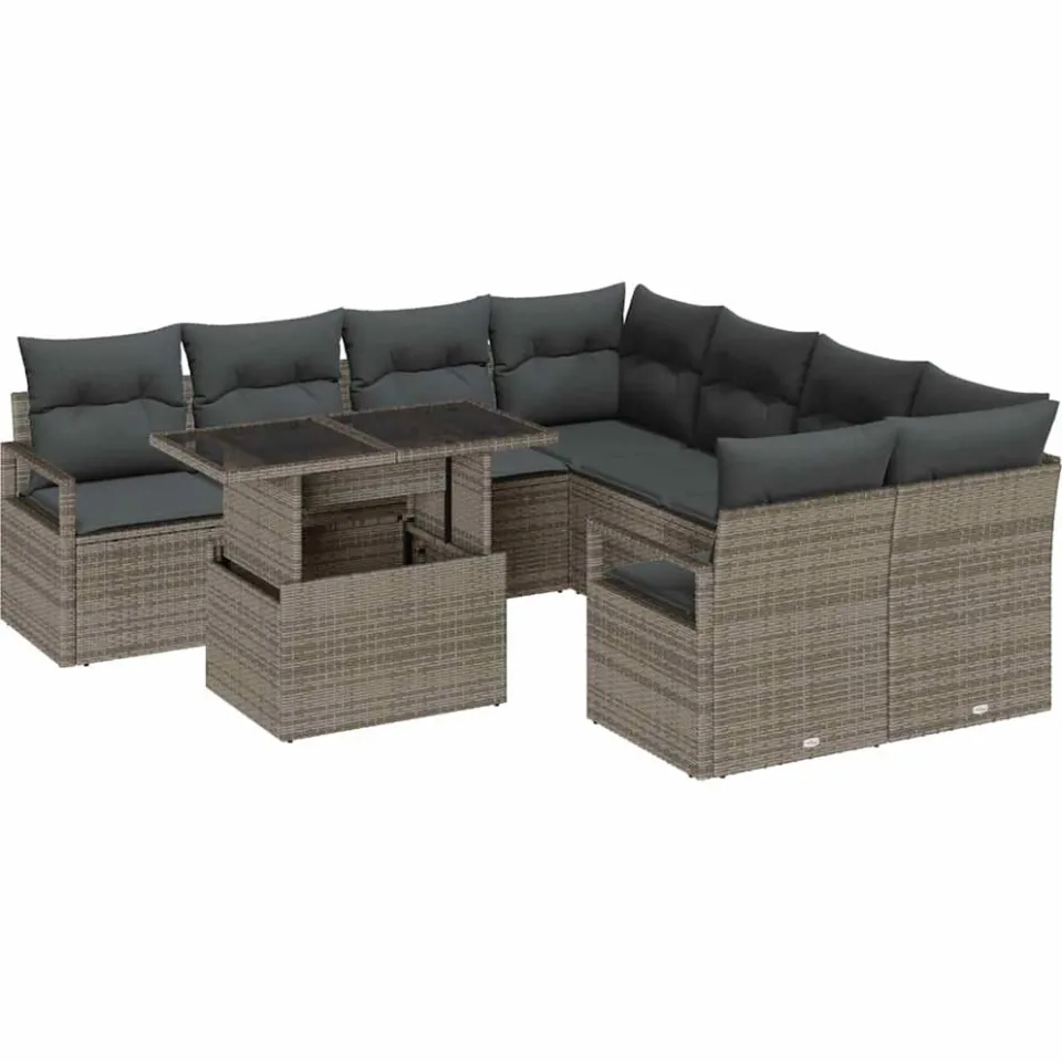 vidaXL Tuin Sofa Set 9 st Grijs Poly riet