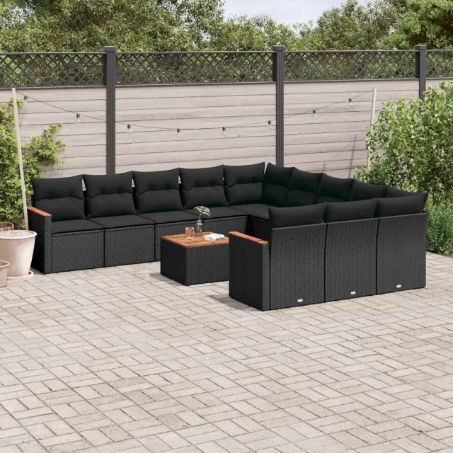 vidaXL 12-delige Loungeset met kussens poly rattan zwart, foto 2