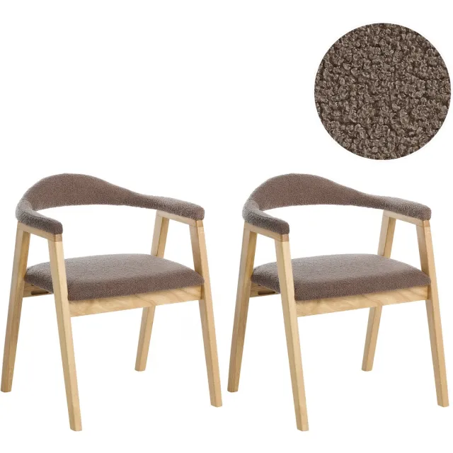 Beliani ONECO - Eetkamerstoel set van 2 - Taupe/Lichtbruin - Rubberhout