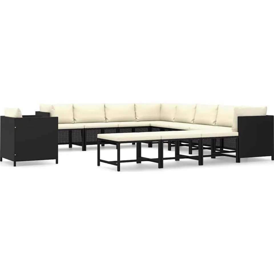 vidaXL 12-delige Loungeset met kussens poly rattan zwart