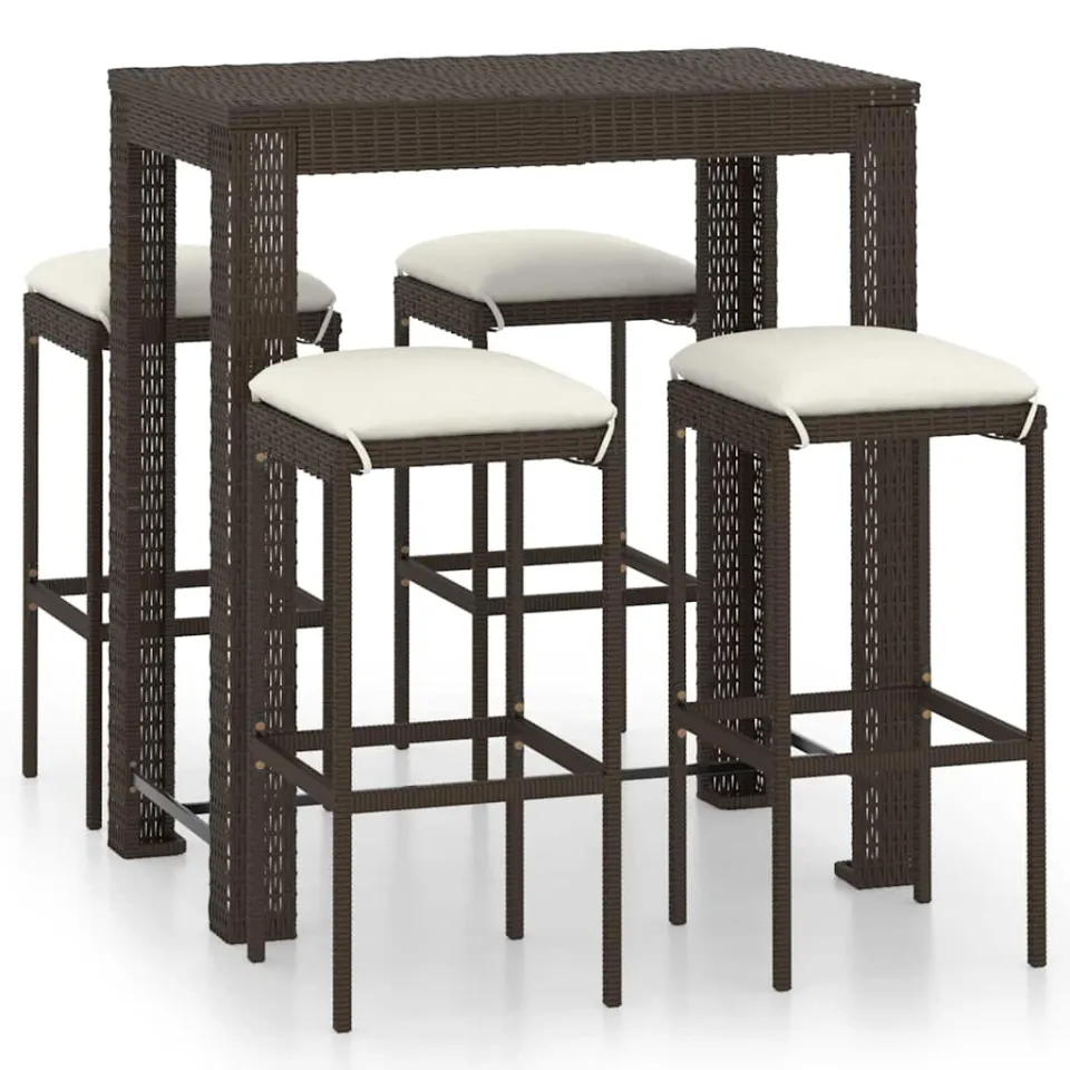 vidaXL 5-delige Tuinbarset met kussens poly rattan bruin, foto 3