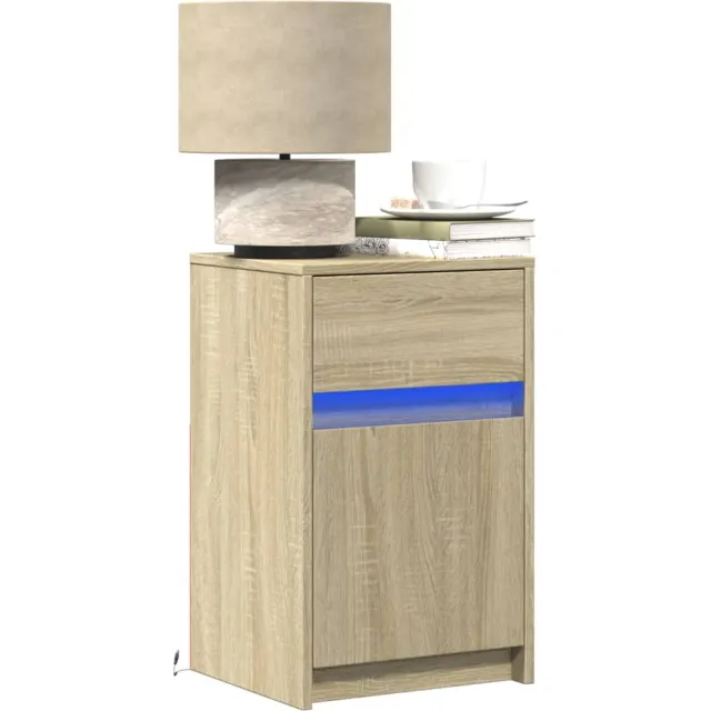 vidaXL Nachtkastje met LED-verlichting bewerkt hout sonoma eikenkleur Bruin