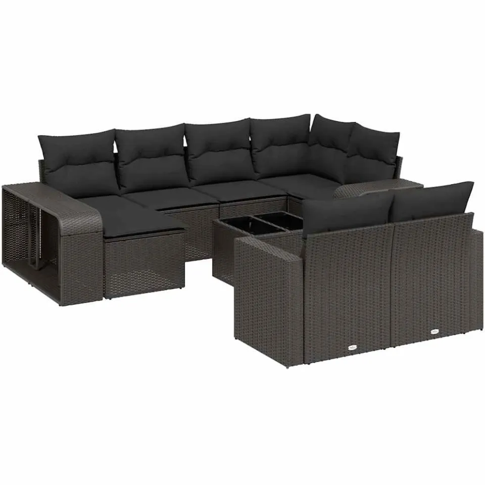 vidaXL 11-delige Loungeset met kussens poly rattan zwart, foto 3
