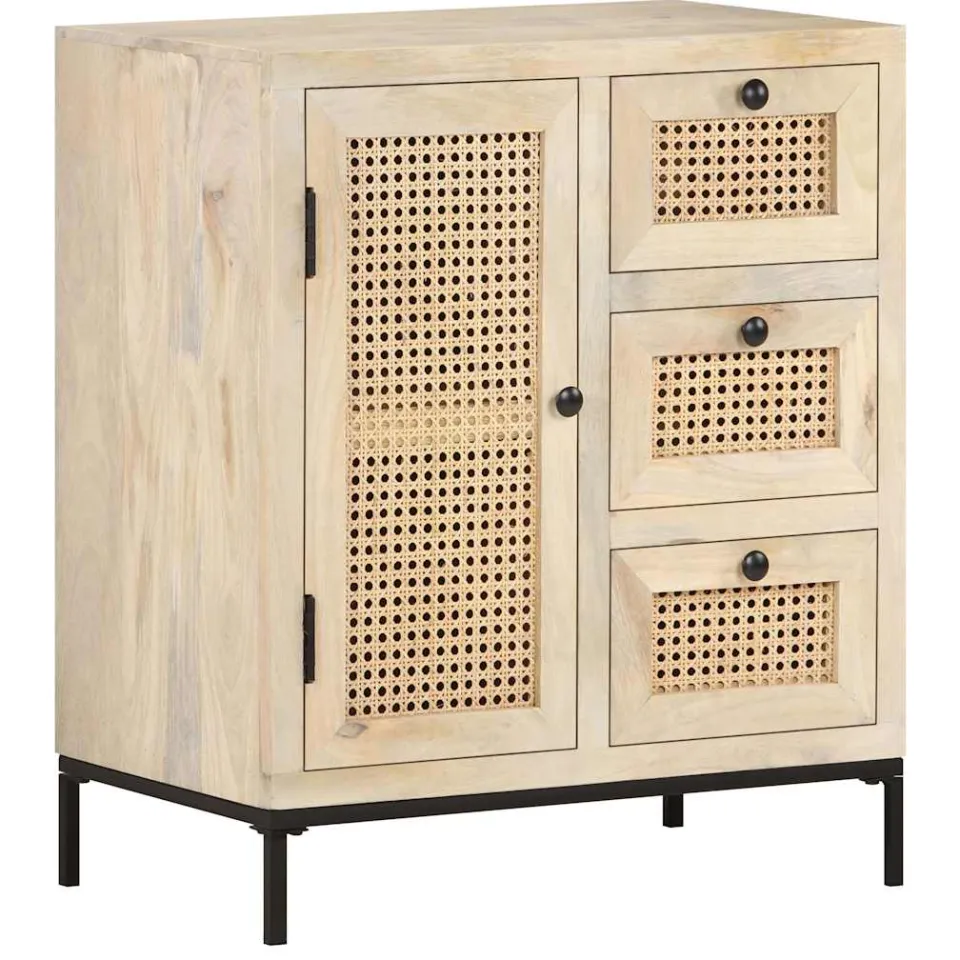 vidaXL Dressoir 60x35x70 cm massief mangohout en natuurlijk riet bruin, foto 4