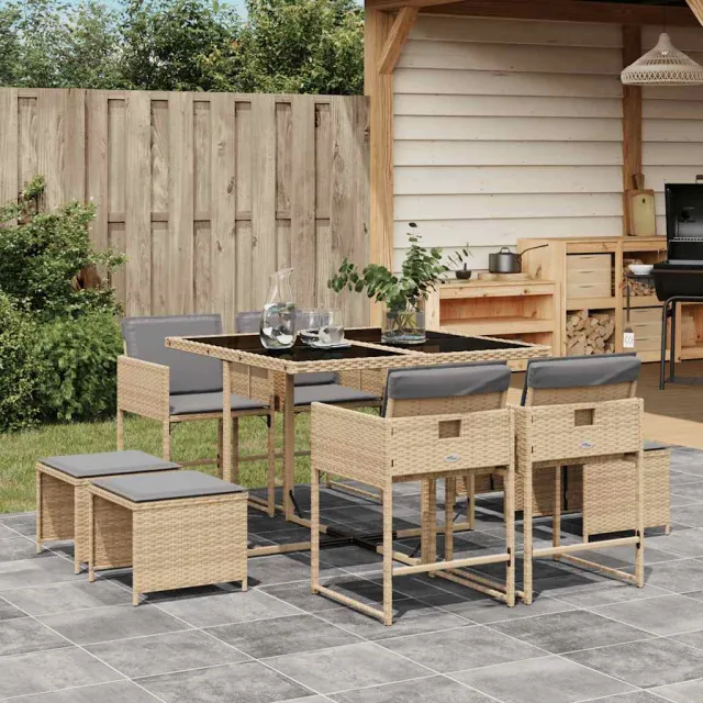 vidaXL 9-delige Tuinset met kussens poly rattan gemengd beige, foto 2