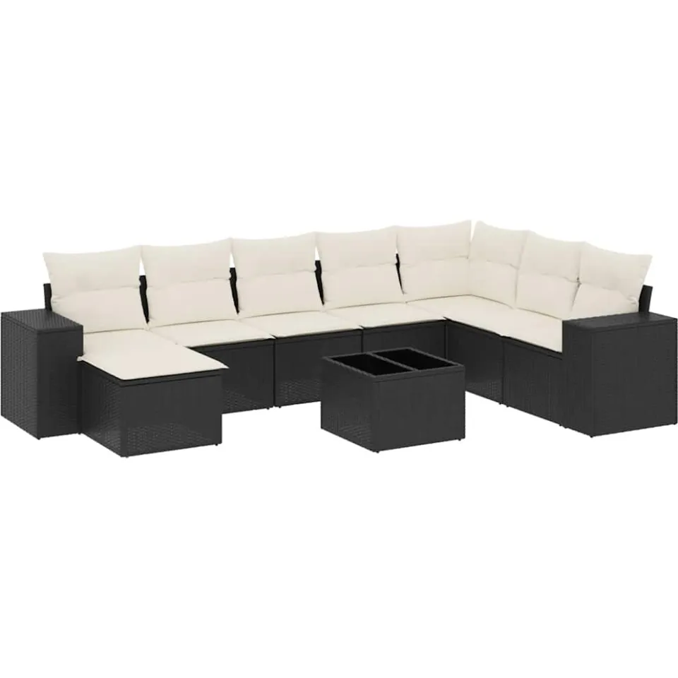 vidaXL 9-delige Loungeset met kussens poly rattan zwart