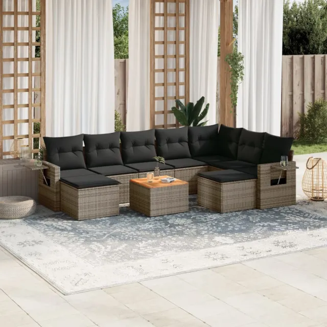 vidaXL 10-delige Loungeset met kussens poly rattan grijs, foto 2