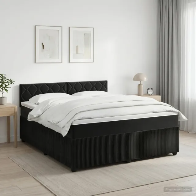 vidaXL Boxspringbed met matras Zwart 140 x 190 cm Fluweel