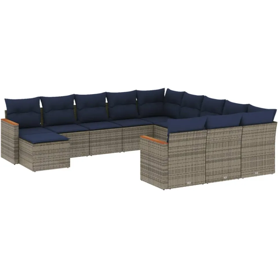 vidaXL 12-delige tuinbankset met kussens, grijs polyrotan, foto 3