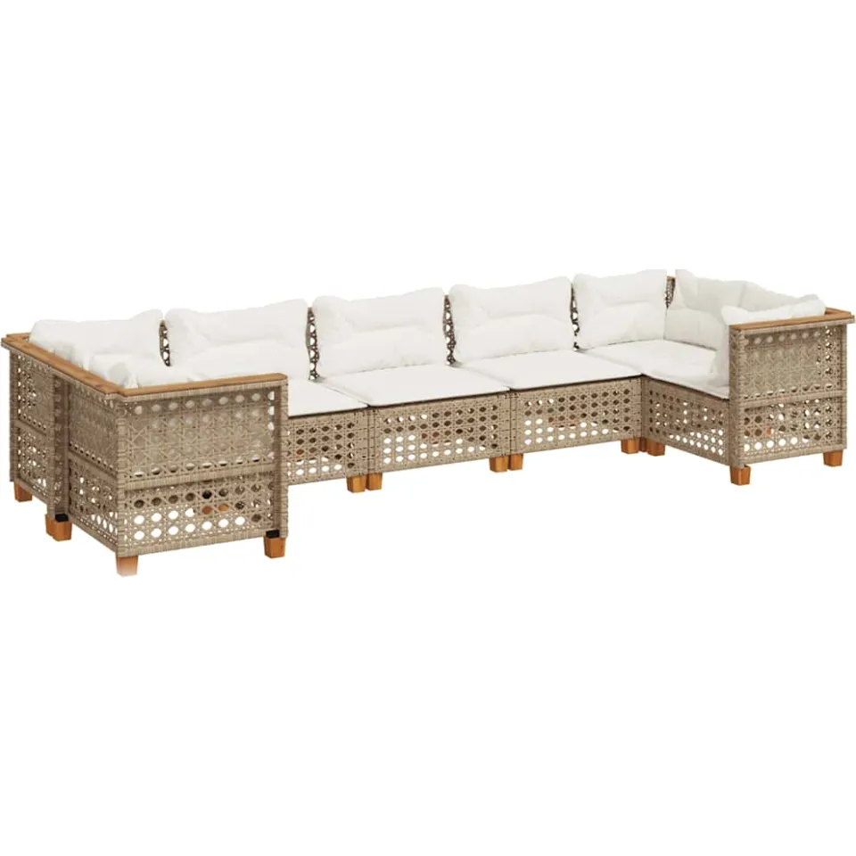 vidaXL 7-delige Loungeset met kussens poly rattan beige, foto 3