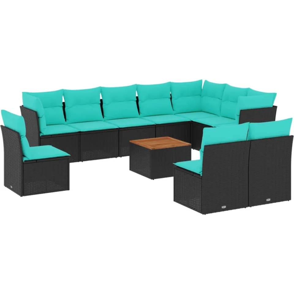 vidaXL 11-delige Loungeset met kussens poly rattan zwart, foto 3
