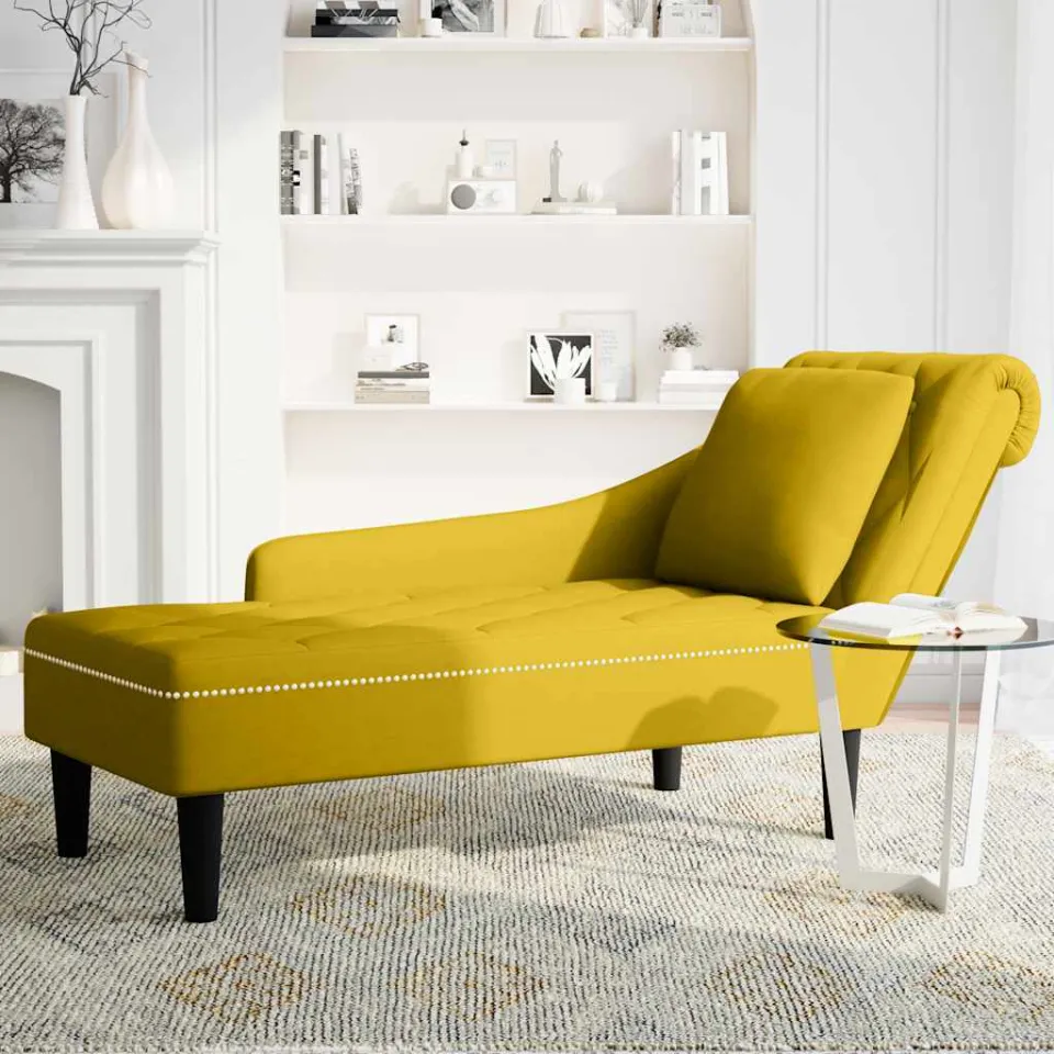 vidaXL Chaise longue met kussen en rechterarmleuning fluweel geel, foto 3