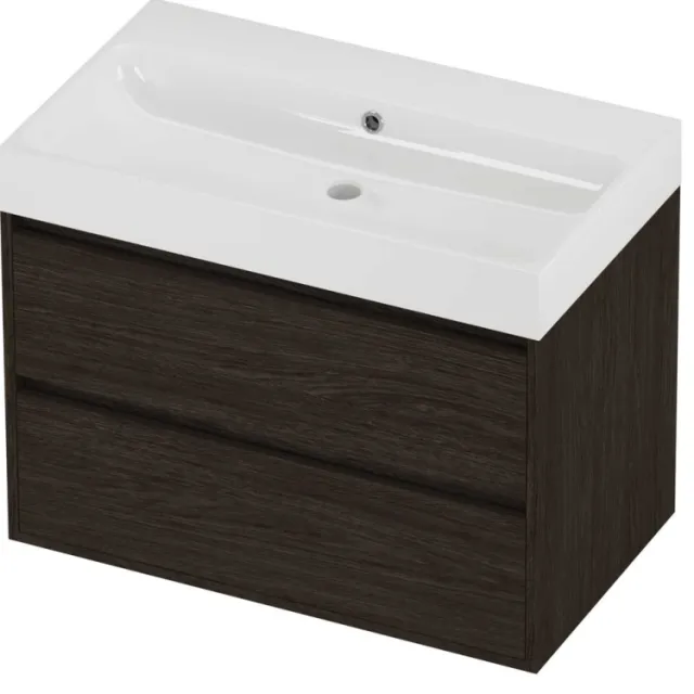 Proline Podium Badmeubelset Polystone Loft 80x46x62 cm Glans Wit Mokka Oak Eiken