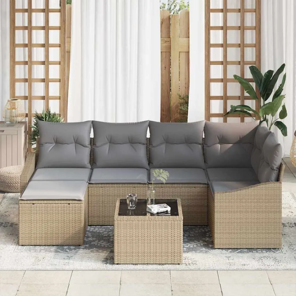 vidaXL Bankstel 7 st Beige poly rattan, foto 2