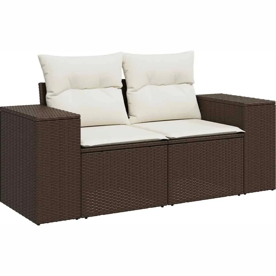 vidaXL 5-delige Loungeset met kussens poly rattan bruin, foto 4