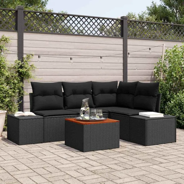vidaXL Tuinbankenset 5 st Zwart poly rattan, foto 2