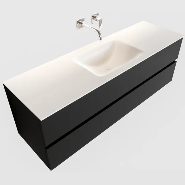 Boss & Wessing Badkamermeubel Solid Surface BWS Oslo 150x45 cm Mat Zwart Urban Midden (0 kraangaten)