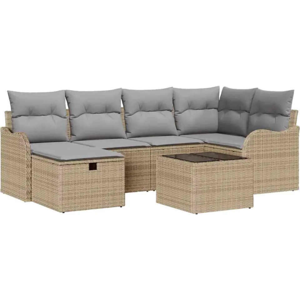 vidaXL Tuin Sofa Set 7 st Poly riet Beige