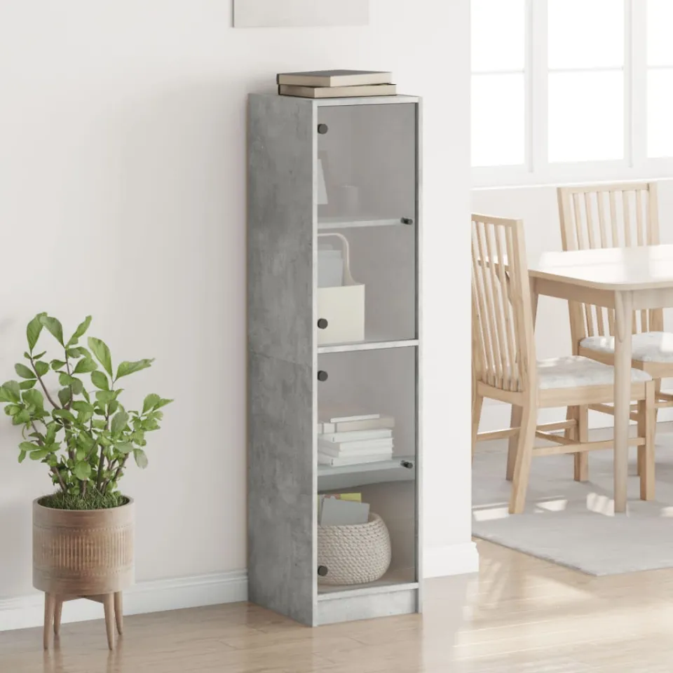 vidaXL Hoge kast met glazen deuren 35x37x142 cm betongrijs grijs, foto 3