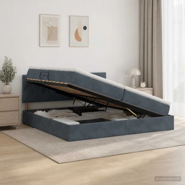 vidaXL Opslag bed met hoofdeinde Donkergrijs 200 x 200 cm Fluweel