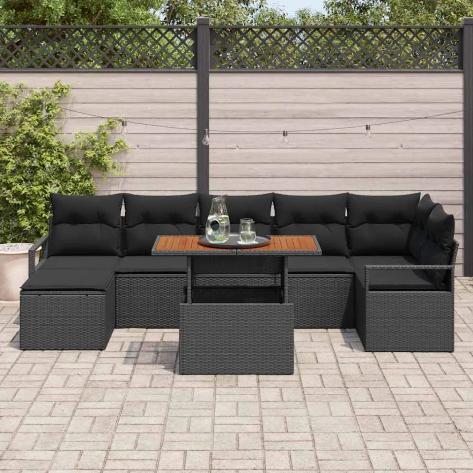 vidaXL Tuin Sofa Set 8 st Zwart Poly riet, foto 3