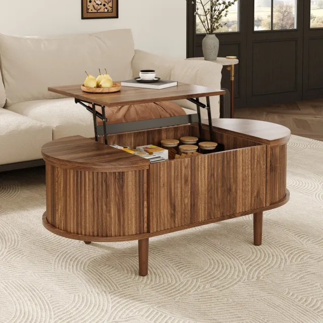 DESMIU Salontafel - Vintage Stijl Met Hoogteverstelling En Opbergruimte - Voor Woonkamer En Kleine Ruimtes - Walnoot - 100x48x53,5 Cm Notenhout