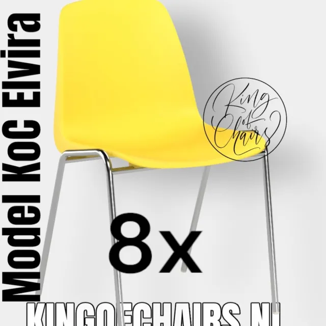 King of Chairs set van 8- model KoC Elvira geel met verchroomd onderstel. Kantinestoel stapelstoel kuipstoel vergaderstoel tuinstoel kantine stapel stoel kantinestoelen stapelstoelen kuipstoelen arenastoel kerkstoel Helene schoolstoel bezoekersstoel
