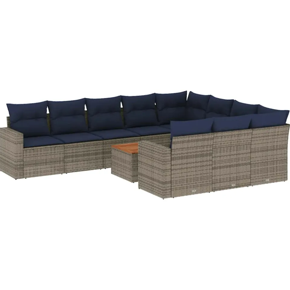 vidaXL 11-delige Loungeset met kussens poly rattan grijs, foto 3