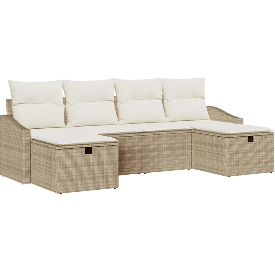 vidaXL Bankstel 6 st poly rattan Beige