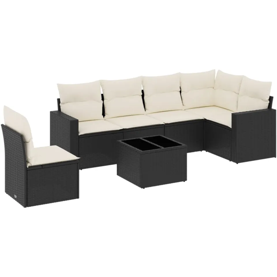 vidaXL 7-delige Loungeset met kussens poly rattan zwart, foto 3