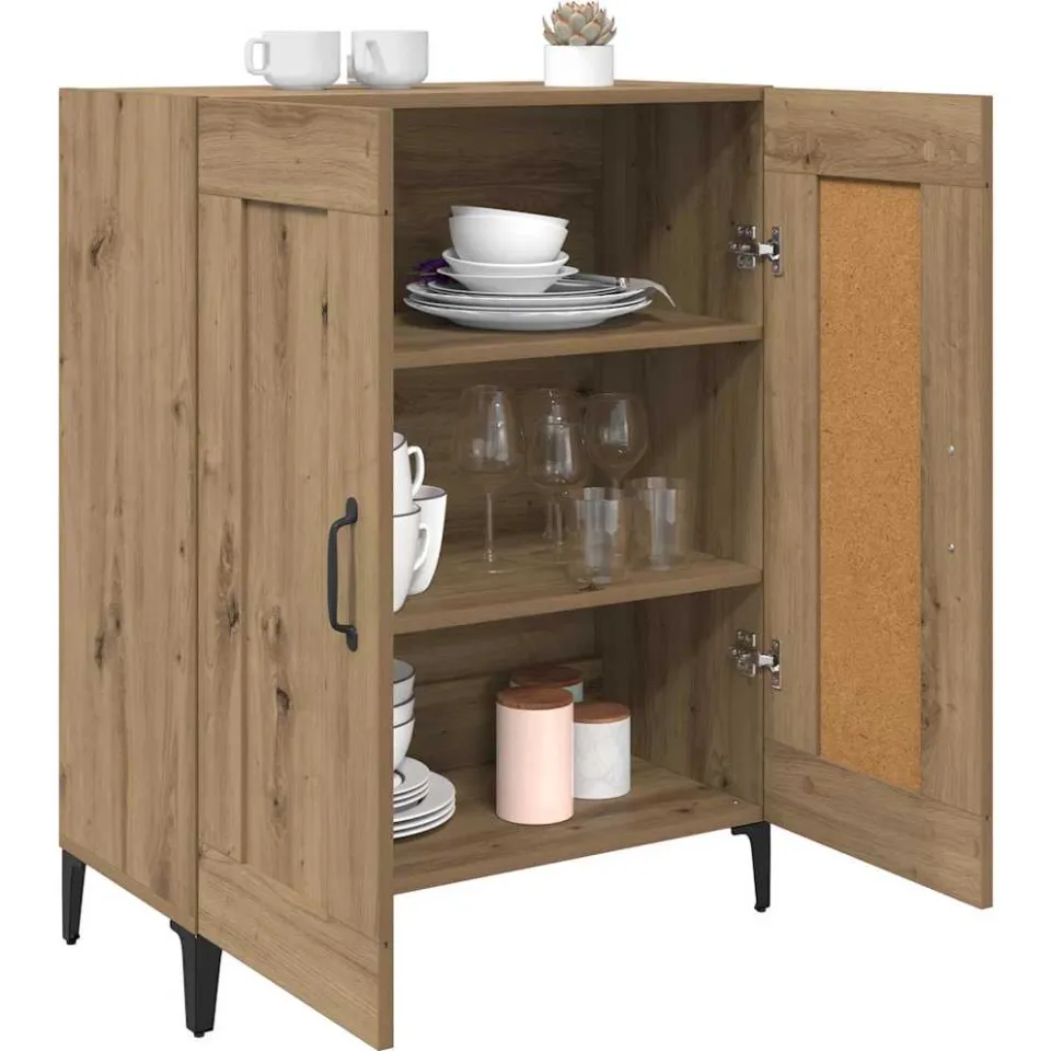 vidaXL Dressoir Artisan Eiken 69,5 x 34 x 90 cm Bewerkt hout Bruin