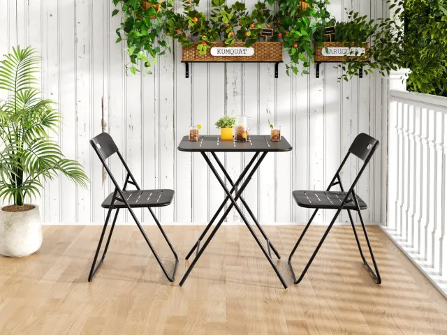OKWISH Bistroset 60 x 60 cm - Opvouwbare Tafel en 2 Stoelen - Voor Balkon, Tuin en Terras - Staal - Zwart