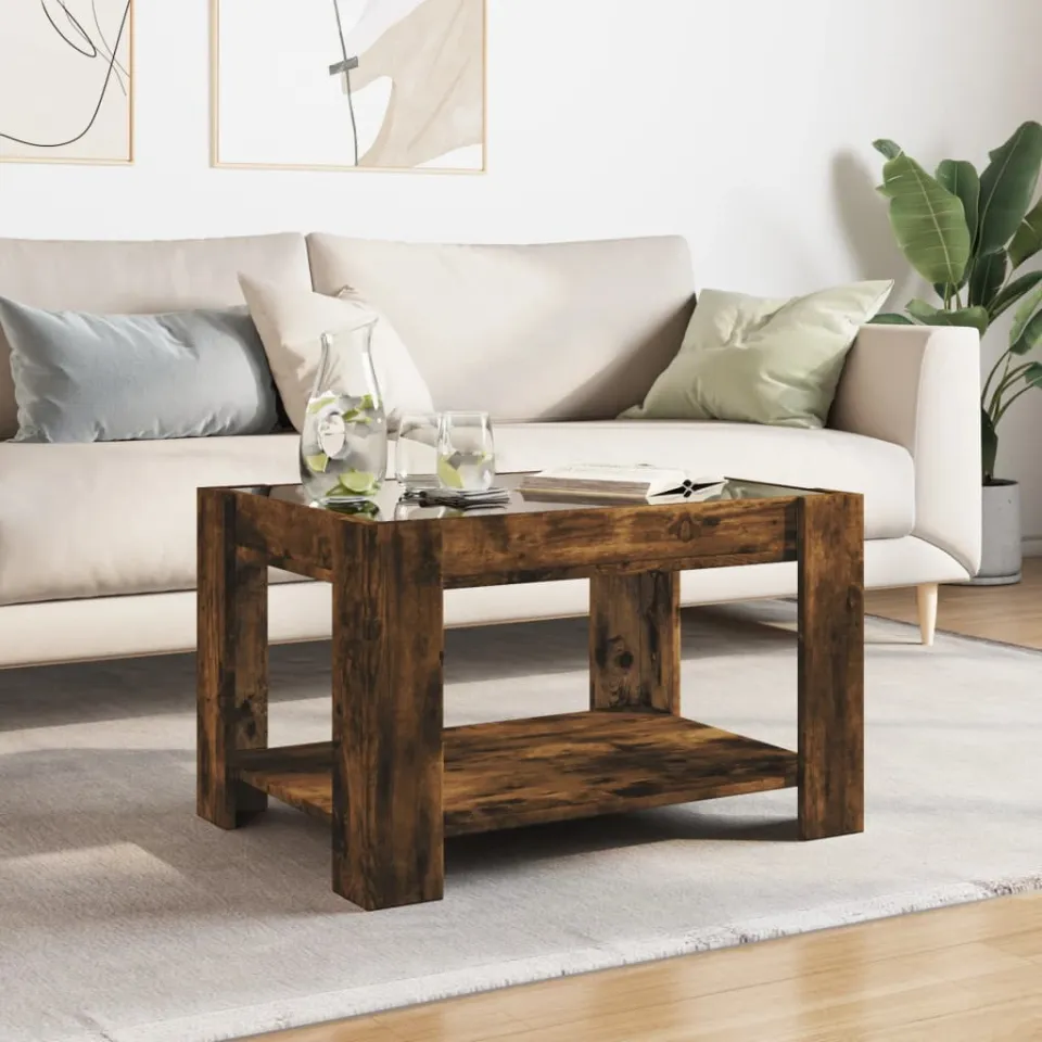 vidaXL Salontafel met LED 73x53x45 cm bewerkt hout gerookt eikenkleur, foto 2