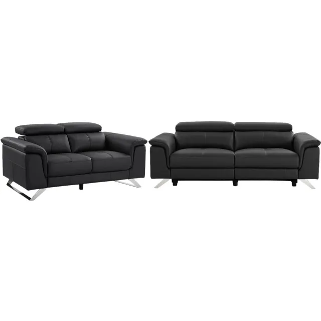 Vente-unique 3 zits elektrische sofa met 2 zitplaatsen van zwarte koeienhuid BREYT II