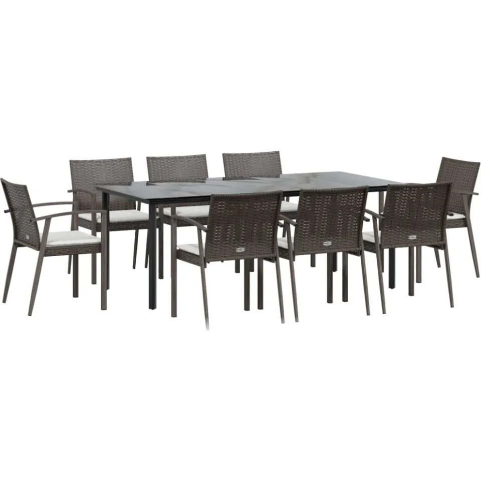 vidaXL 9-delige Tuinset met kussens poly rattan en staal Bruin