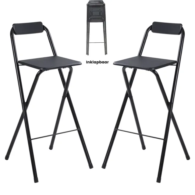 Alora inklapbare barkruk - per 2 - barkrukken met rugleuning - Opvouwbare barkrukken set van 2 - opklapbaar - zwart - outdoor - barstoel - klapstoel - inklapbaar - met voetsteun - camping - barkruk buiten