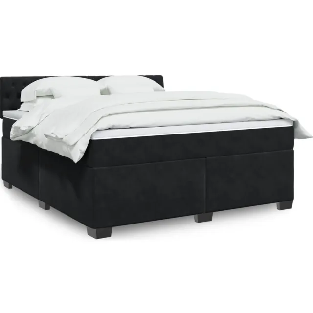vidaXL Boxspring met matras fluweel zwart 180x200 cm