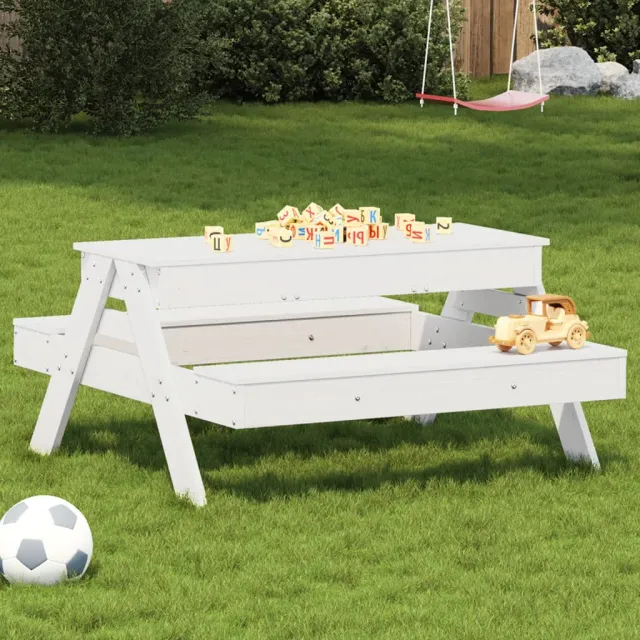 vidaXL Picknicktafel met zandbak voor kinderen massief grenenhout wit, foto 2