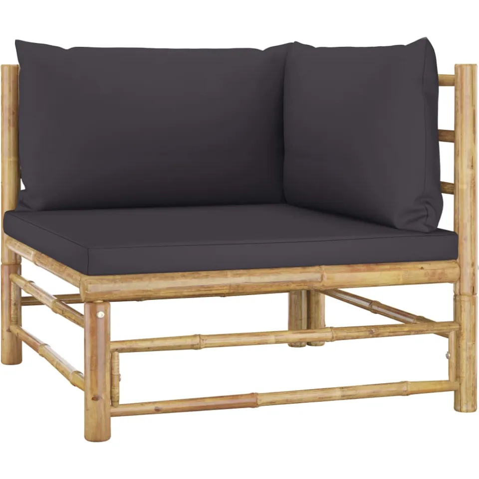 vidaXL 3-delige Loungeset met donkergrijze kussens bamboe grijs, foto 3