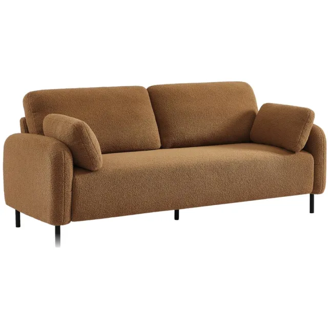 sweeek 3-zitsbank eucalyptushout, bouclé en metalen poten - teddy donkerbeige