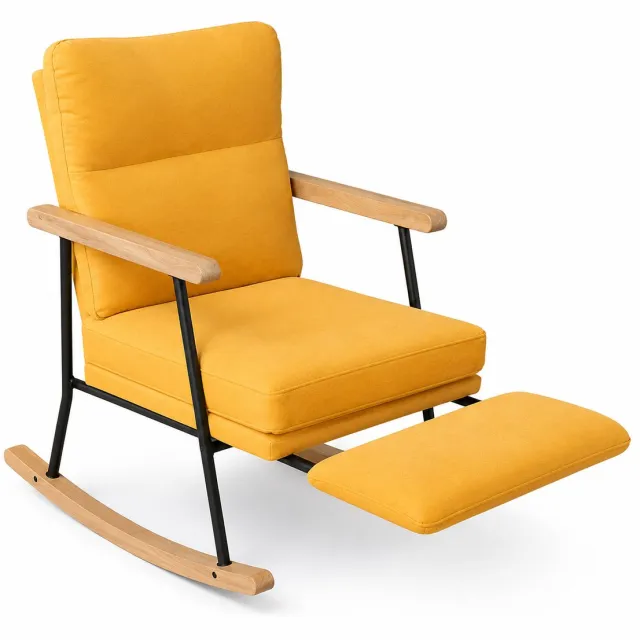 JOYNEXTBUY Schommelstoel - Gestoffeerde fauteuil - Relaxfauteuil - Intrekbare Voetsteun - Ergonomisch - Loungestoel - Geel