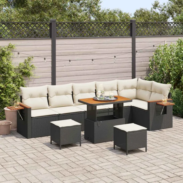 vidaXL Tuinbankenset 9 st Zwart poly rattan, foto 2