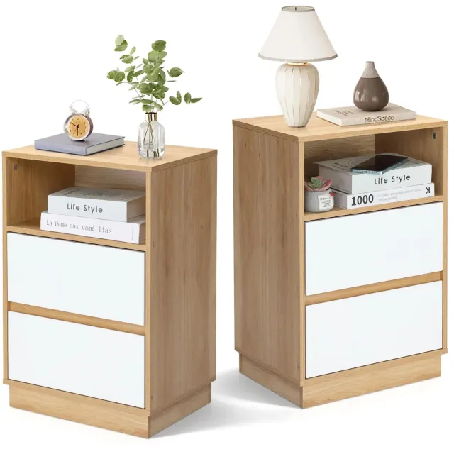 LEADZM Set van 2 Nachtkastjes met 2 lades - Eiken - 40 x 30 x 60 cm