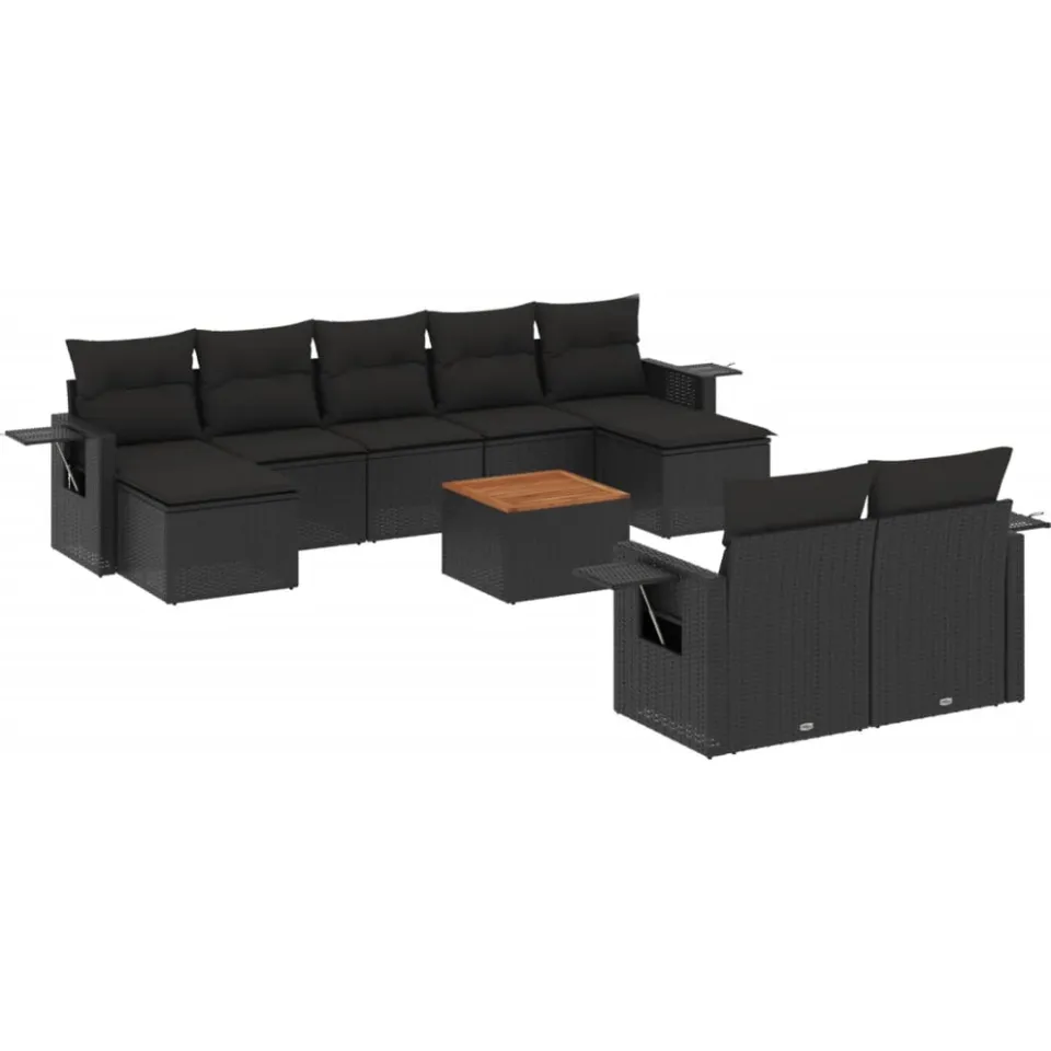 vidaXL 10-delige Loungeset met kussens poly rattan zwart, foto 3