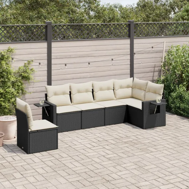 vidaXL 6-delige Loungeset met kussens poly rattan zwart, foto 2